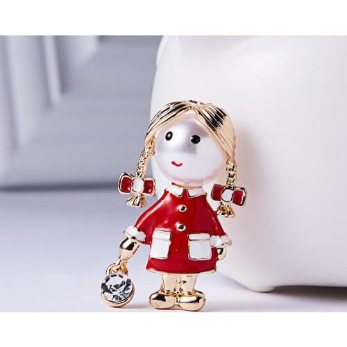 Cute Little Girl In Red Dress Boy Nurse Pearl Rhinestones Enamel Brooch Elegant Female Dress Scarf Suit Statement Brooch