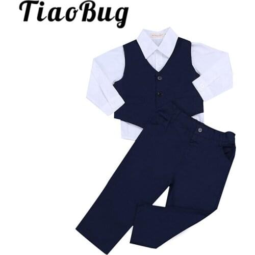 Kids Formal Suits for Weddings Boys Vest +Pants 3pcs Flower Boys Formal Tuxedo Kids Dress Shirt Gentleman Party Clothing Sets