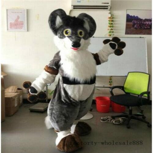 Halloween Long Fur Grey Husky Dog Fox Mascot Costume Cosplay Party Dress Fursuit Cartoon Outfits Carnival Xmas Easter Ad Clothes
