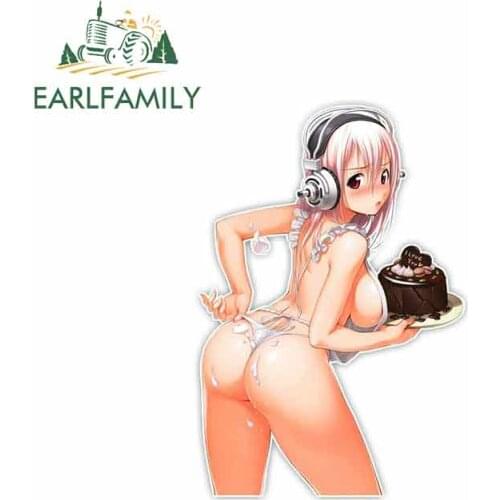 EARLFAMILY 13cm x 9.2cm Sexy Female Anime Funny Car Stickers Waterproof Vinyl JDM RV VAN DIY Fine Decal Bumper Trunk Graphics