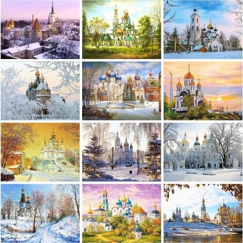 Evershine Diamond Embroidery Church 5D Diamond Painting Landscape Full Square Rhinestone Picture Mosaic Winter Home Decoration