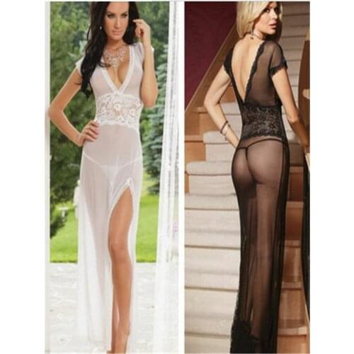 European And American Sexy Lingerie Tulle Sexy Uniform Temptation Transparent Mesh Nightdress/White Medium Size Sexy Nightdress