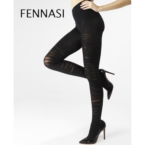 FENNASI Jacquard Striped Womens Pantyhose Autumn Thick Warm Punk Gothic Sexy Pantyhose Nylons Lady Female Erotic Black Tights