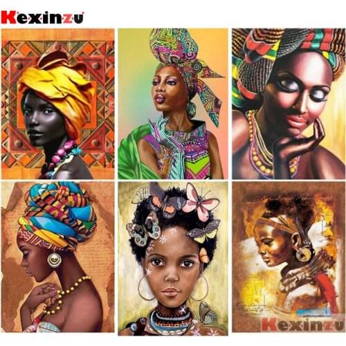 KexinzuDIY 5D Diamond Painting Portrait Full Square African Woman 3d round Diamond Embroidery Picture Home Decoration gift G451