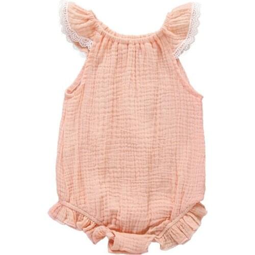 Baby Girls Romper Summer Spring Children Kids Newborn Clothes Solid Print Backless Rompers Flying Sleeve Infant Girl Jumpsuit
