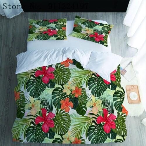 2/3pcs Luxury Bedding Set Flowers Duvet Cover Set Kids Adults Quilt Cover Set Tropical Plants Bedclothes Microfiber Bed Linen