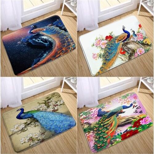 Peacocks Bathroom Mat Entrance Door Mat Beautiful Bird Feather Floor Rectangle Non-Slip Rug Carpet Hallway Bath Kitchen Doormat