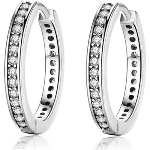 Circle CZ Silver Earrings S925 Silver Ear Studs Hoop Earrings For Women Fashion Silver Drop Earring Jewelry Girl Lady Woman Gift