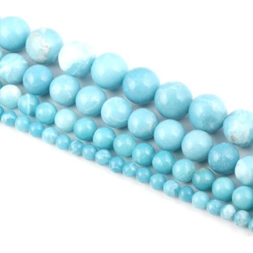 Factory price 4 6 8 10 12mm Natural Stone Blue Larimar Round Crystal Beads For Jewelry Making Necklace Bracelet