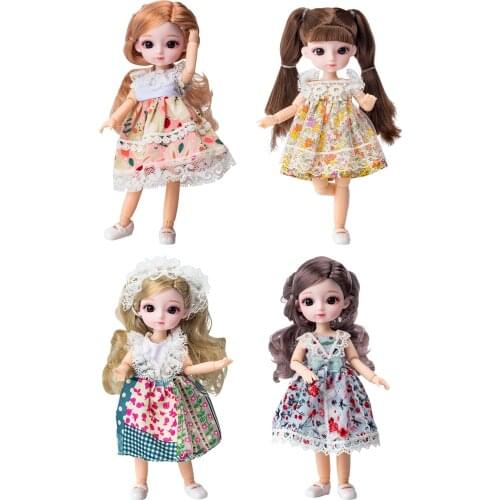 Lovely 20cm BJD Doll Full Set Wig Hair Makeup Fashion Princess Doll Ball Joint Play Doll Dress Up Toys for Girls Birthday Gift