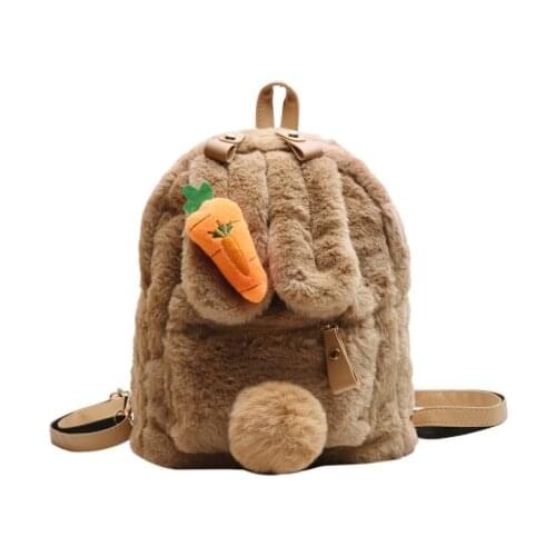 Mini Backpack Cute Faux Fur Rabbit Ear Women Travel Shoulder Bags Fashion Plush Bagpack Rucksack School Bag For Girls