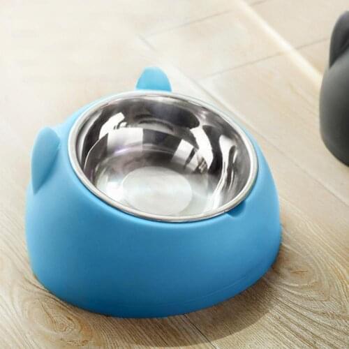 Cat Bowls Pet Bowl Cat Face Shape Oblique Design Stainless Steel Cat Feeding Supplement for Cat Supplies Pet Accessories 2021