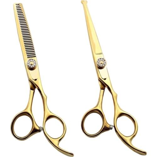 6 Inch Japanese Stainless Steel 9CR Round Tip Safety Titanium Hair Cutting Thinning Scissors Barber Accessories