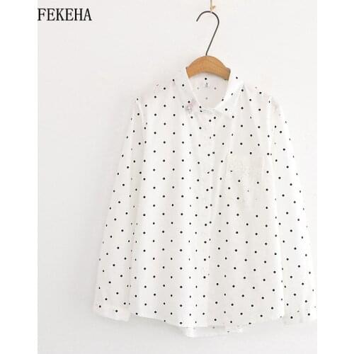 Autumn Shirts Womens Plaid Blouses Dot Stripe Tops Loose College Style Lace Print Female Clothes Students Clothing