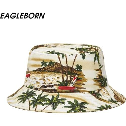 New New Beach Sun Hat Men Women Bucket Hat Digital Printing Couple Bucket Hat Beach Coconut Tree Pattern Bucket Hat Women