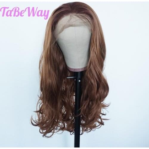 TaBeWay Brown Synthetic Lace Front Wigs body wave Long Hair Resistant Glueless With Natural Hairline for Women