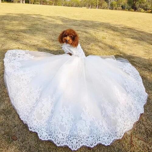 Pet Dog Dress Luxury Trailing Princess Wedding Dress Offer Veil Puppy Clothes Handmade Embroidery For Small Dogs Chihuahua Dress
