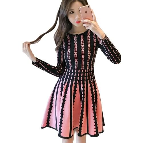 Women Sweater Dress Ladies Fashion Slim Thick Autumn Winter New Korean Style Women Long Sleeve A-line Mini Knit Dress Vestidos
