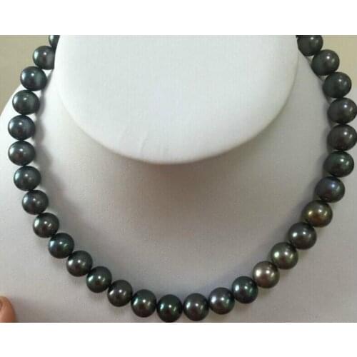 Stunning 11-12mm natural tahitian black green multicolor pearl necklace 18"