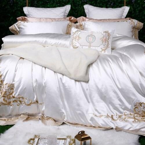 Luxury Embroidery golden white 100S Egyptian cotton Wedding Bedding sets Queen King Royal Duvet cover Bed sheet set Pillowcase