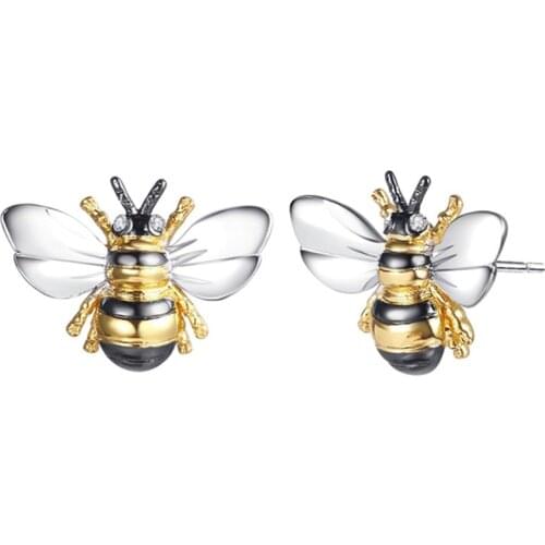 Huitan Creative Yellow Honey Bee Shape Stud Earrings Cute Girl Birthday Gift Simple Stylish Animal Earrings Women Trendy Jewelry