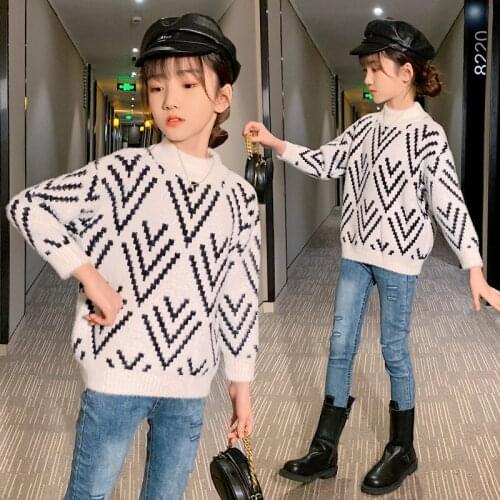 Girls Sweater Babys Coat Outwear 2021 Classic Black Plus Velvet Thicken Warm Winter Knitting Christmas Gift Childrens Clothin