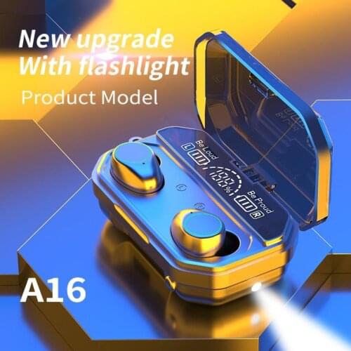A16 A13 TWS IPX7 Waterproof Bluetooth Wireless Earphone HiFi Stereo Sport Wireless Headphones Touch Earbud with Clock Flashlight