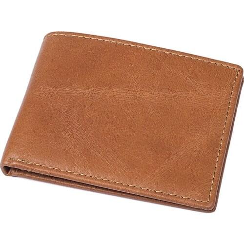 Ultra-thin Mens Short Wallet First Layer Cowhide Oil Wax Leather Retro Wallet Simple Mens Card Holder