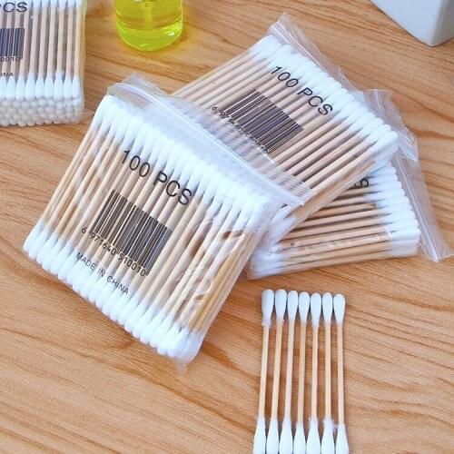 500pcs Disposable Cotton Buds Cotton Swabs Medical Ear Cleaning Wood Sticks Hygienic Double-headed Makeup Sticks