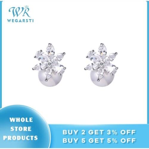 WEGARSTI Solid Silver 925 Prevent Allergy Freshwater Pearl Stud Earrings Eardrop For Women Engagement Elegant Party Jewelry