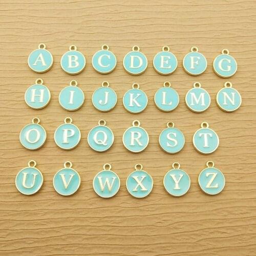 10pcs 11x14mm blue enamel A-Z letter charm for jewelry making cute earring pendant bracelet necklace charms enamel double side