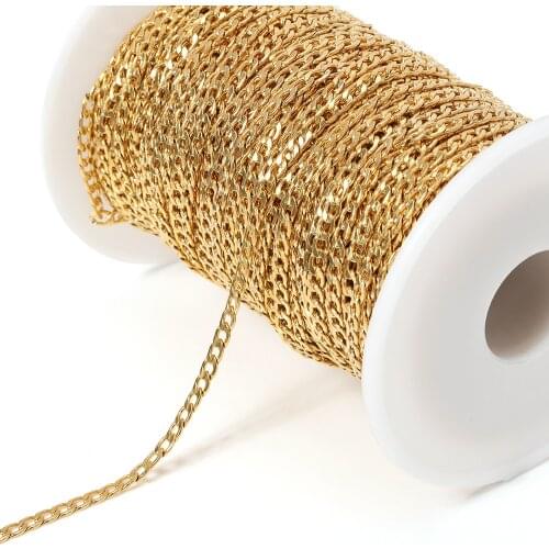 2meters Stainless Steel Gold Tone Curb Link Chain 3mm Width Bulk Jewelry Chains For DIY Handmade Necklace Bracelet Making