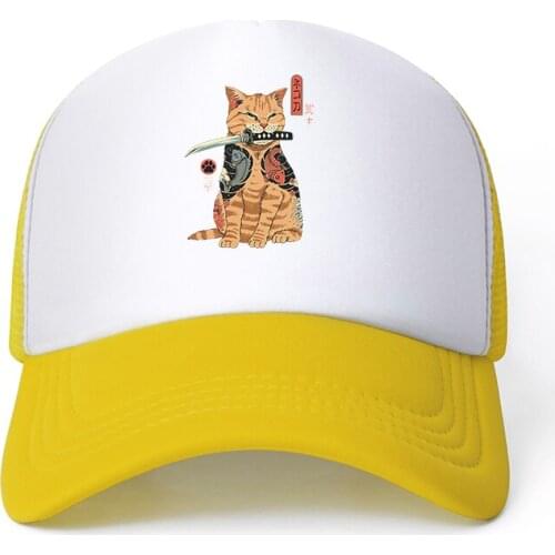 2021 Japanese Anime Cat Casual Plain Mesh Baseball Cap Adjustable Snapback Hats for Women Men Hip Hop Advertising Cap