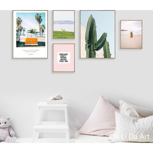 5pcs no frame car travel pineapple cactus canvas printings oil painting printed on canvas home wall art decoration picture