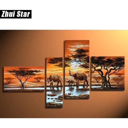 Zhui Star 5D DIY Full Square Diamond Painting Elephant family Multi-picture Combination Embroidery Cross Stitch Mosaic Decor