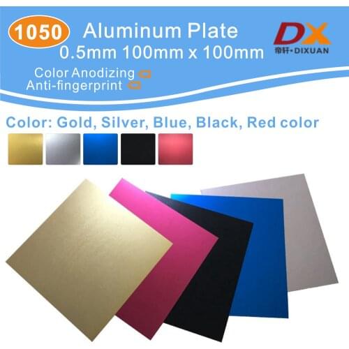 0.5mmx100x100mm Aluminum Plate 1050 Anti-Fingerprint Blank Color Anodized Al Sheets Black Silver Red Blue Gold Customizable Size