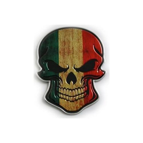 Aluminum Italy Flag Auto Car Stickers Metal Skull Shape Chrome Badge Emblem Decal Motorcycle Modified