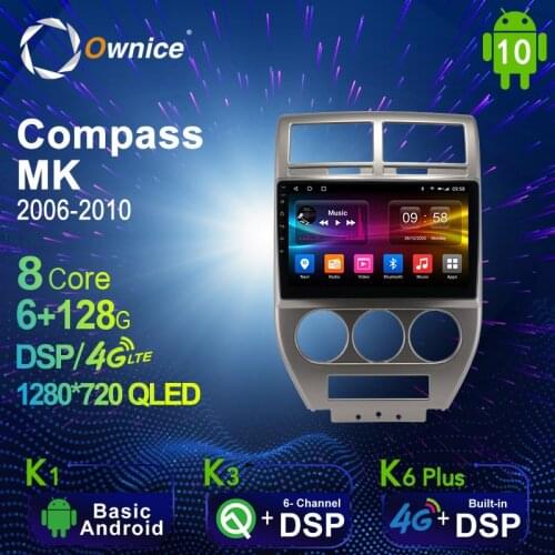Ownice Android 10.0 6G+128G Car Radio Stereo for Jeep Compass MK 2006 - 2010 Auto Audio GPS 4G LTE System head unit 1280*720