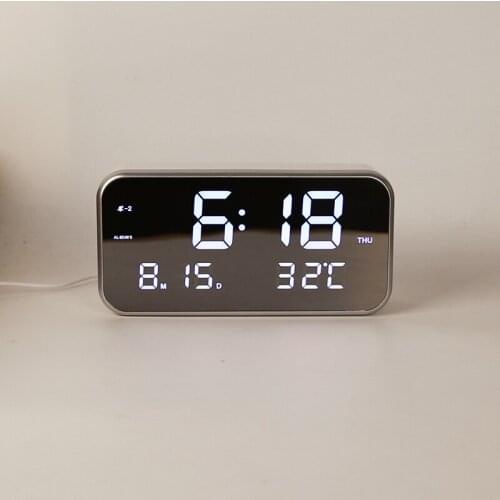 Large Jumbo Digital LED Music Alarm Clock with 25 Songs Clear Mirror Display with Month Date Week Temperature AC or USB power