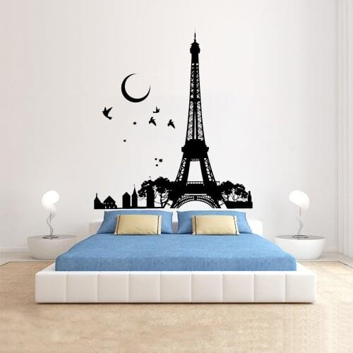 France Tower Wall Stickers Office Ornament Night Moon Birds Beautiful View Vinyl Wall Decals Bedroom Decor Accessories Z153