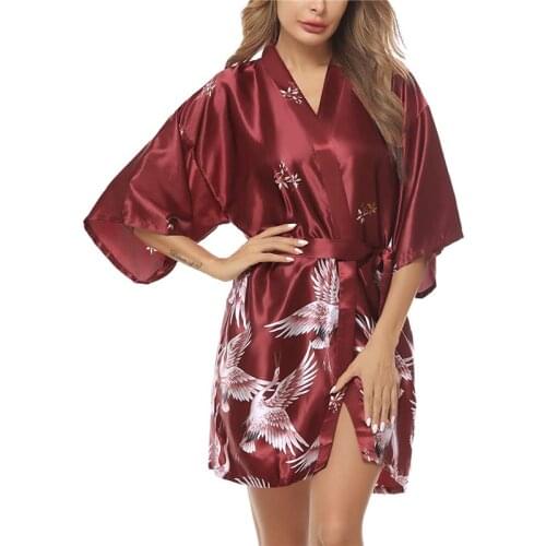 Plus Size 3XL Sexy Robe Women Kimono Bathrobe Gown Sleepwear Print Crane Bride Bridesmaid Wedding Robe Intimate Lingerie
