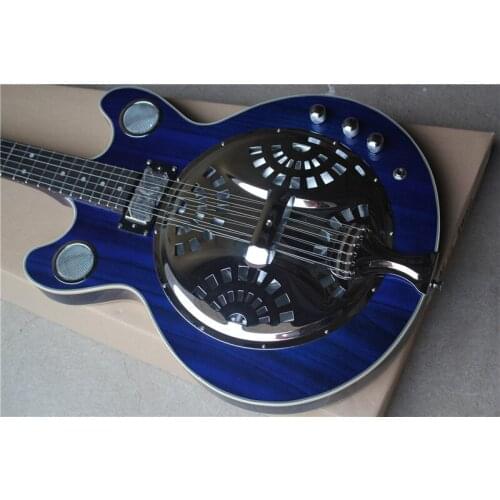 Custom 6 string guitar,semi hollow blue guitar,Tri-cone guitar ,chrome hardware,maple wood body,chrome button