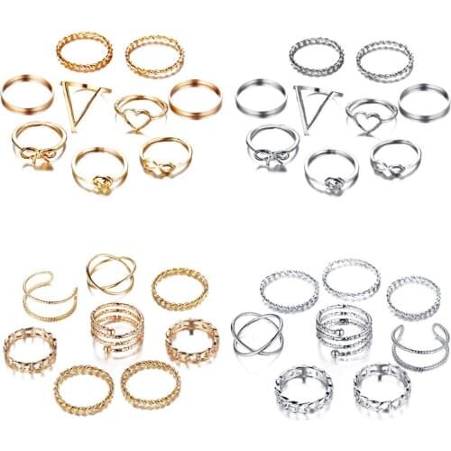 Gold Sliver Rings Set For Women Vintage Heart Bow Twist Finger Ring 2019 Knuckle Female Fashion Jewelry Wedding Gifts