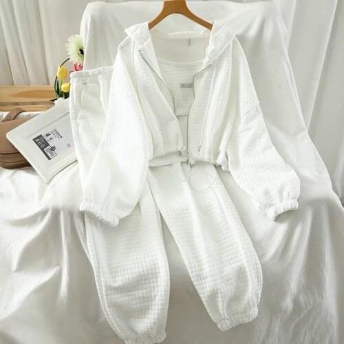 Sweatpants Set 2pcs 3 Piece Tracksuit Set Women Sweatshirt Set Drawstring Crop Casual Top Short Sweatshirts Casual Female Suit