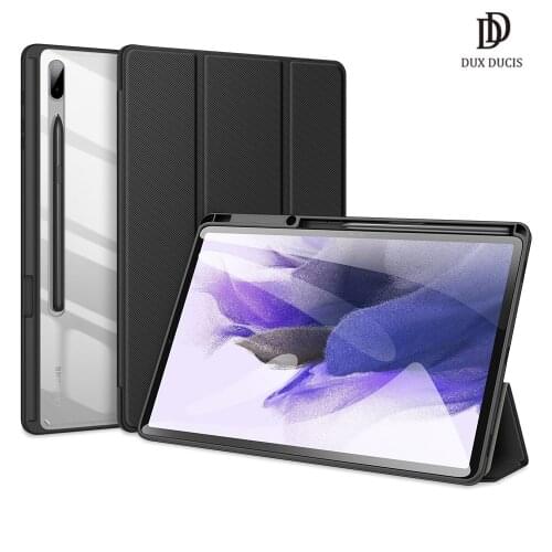Leather Case For Samsung Galaxy Tab S7 FE Tab S7 Plus Smart Sleep Wake Toby Series with Pencil Holder Trifold Stand Clear Back