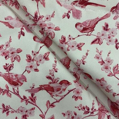 Beautiful 100% Cotton Canvas Fabric White Bottom Pink Bird Pattern Canvas Fabric Quilting Patchwork DIY Sewing Pillow/Sofa/Bag