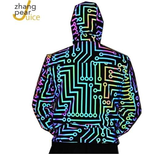 Winter Spring Men Night Colorful Reflective Hooded Jacket Men Casual Windbreaker Men Hip Hop Jackets And Coats Masculino