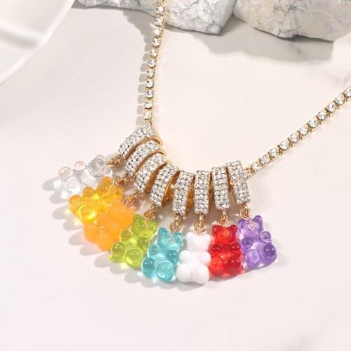 Fashion Cute Gummy Bear Pendant With Crystal Tennis Chain Necklaces Women Gold Silver Color Rhinestone Choker Necklace Jewelry