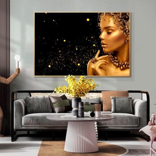 Fashion Pearl Jewelry Gold Woman Canvas Painting Posters and Prints Scandinavian Wall Art Picture for Living Room Home Decor
