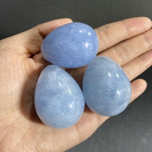 3pcs Natural Blue Celestine Egg Polished Stone Yoni Egg Crystal Healing Reiki Metaphysical Powerful Meditation